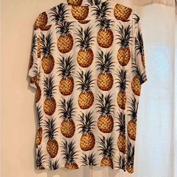 Express White and Yellow Pineapple Casual Button Down Shirt - Picture 2 of 2